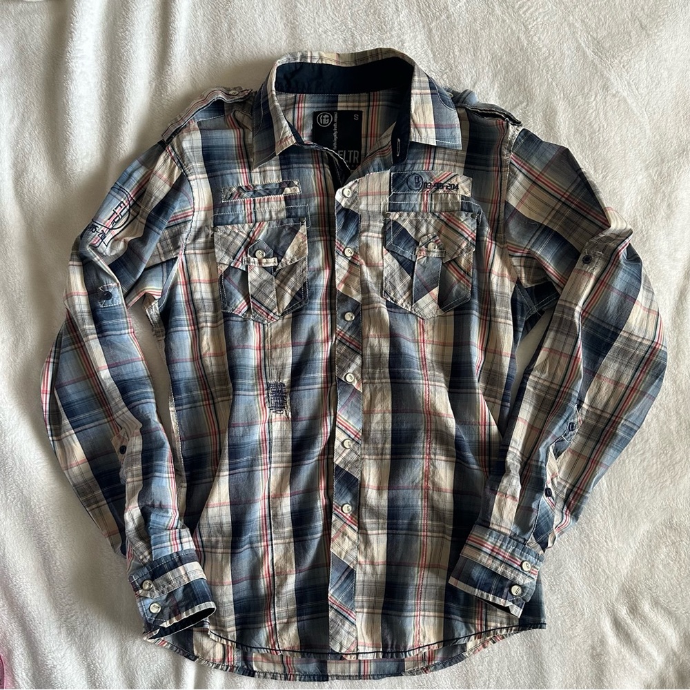 FLTR Faith Loyalty Truth Respect Men's Western Shirt Plaid Snap Button Up Sz S